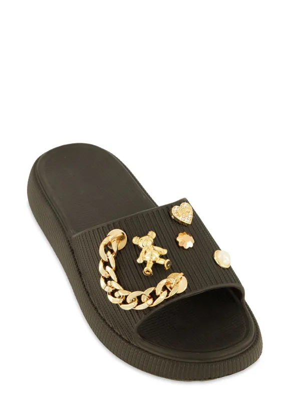 Chain Detail Embellished Platform Slide Sandals sold by Rainbow