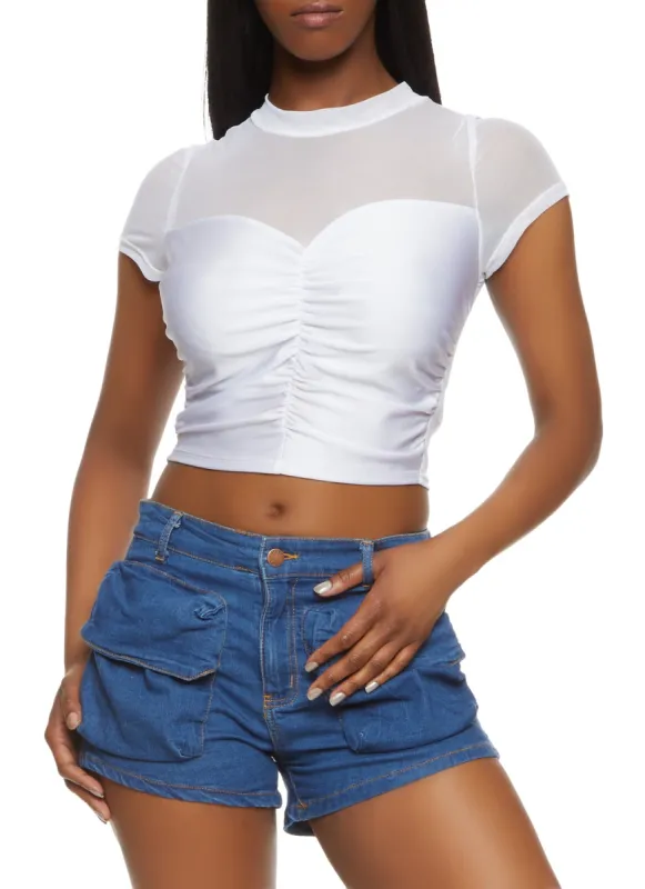 Mesh Insert Ruched Top sold by Rainbow