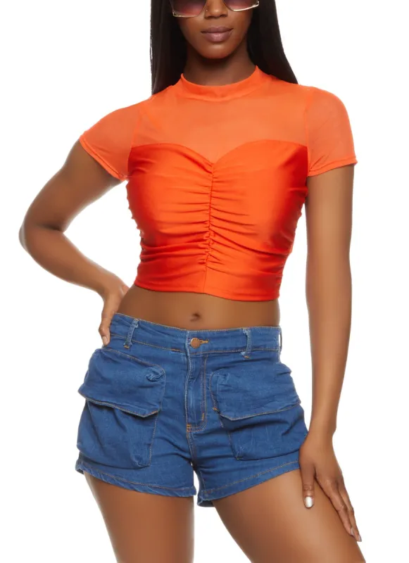 Mesh Insert Ruched Top sold by Rainbow