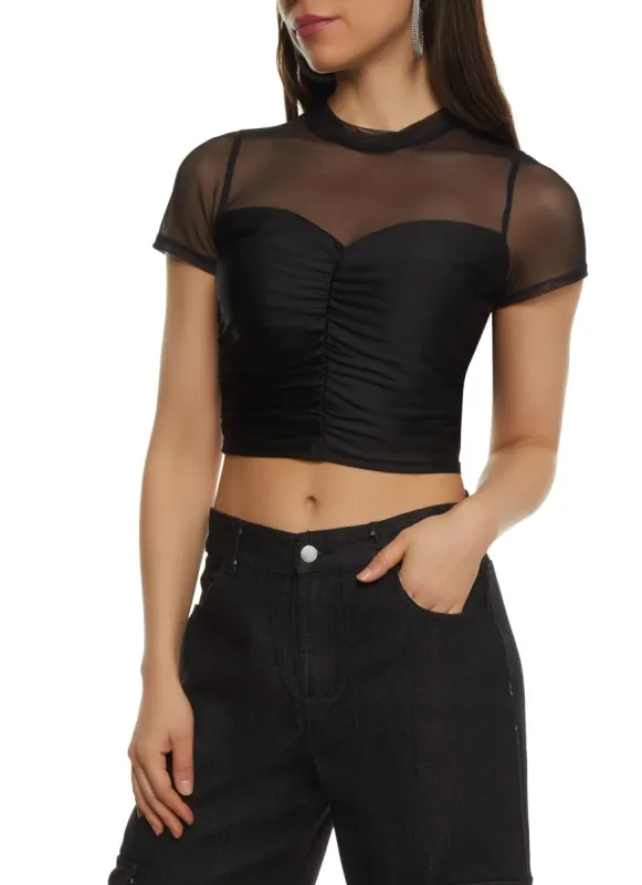 Mesh Insert Ruched Top sold by Rainbow