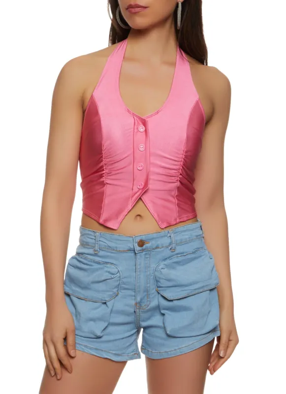 Ruched Button Detail Halter Top sold by Rainbow