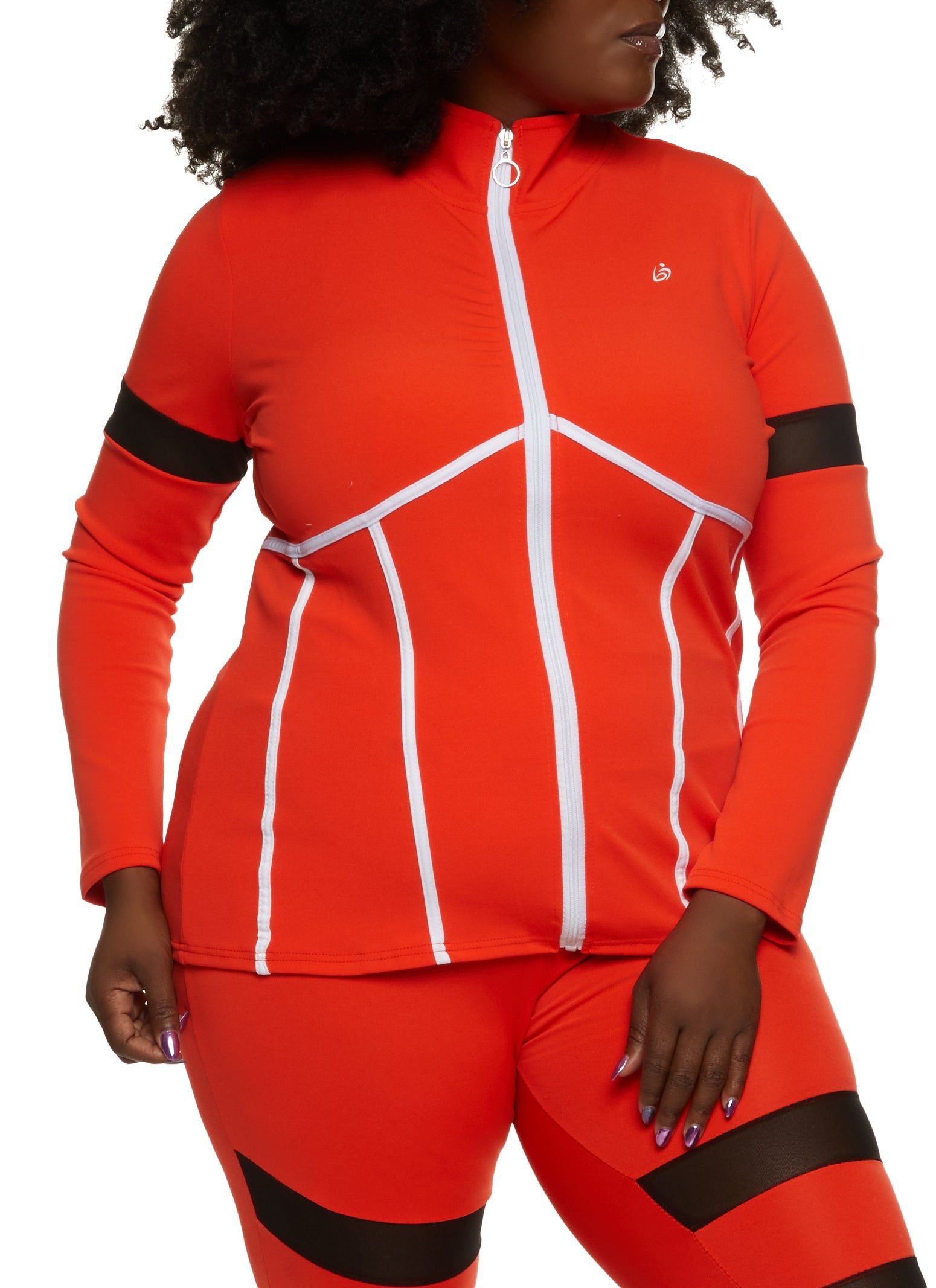 Plus Size Contrast Trim Zip Front Track Jacket sold by Rainbow