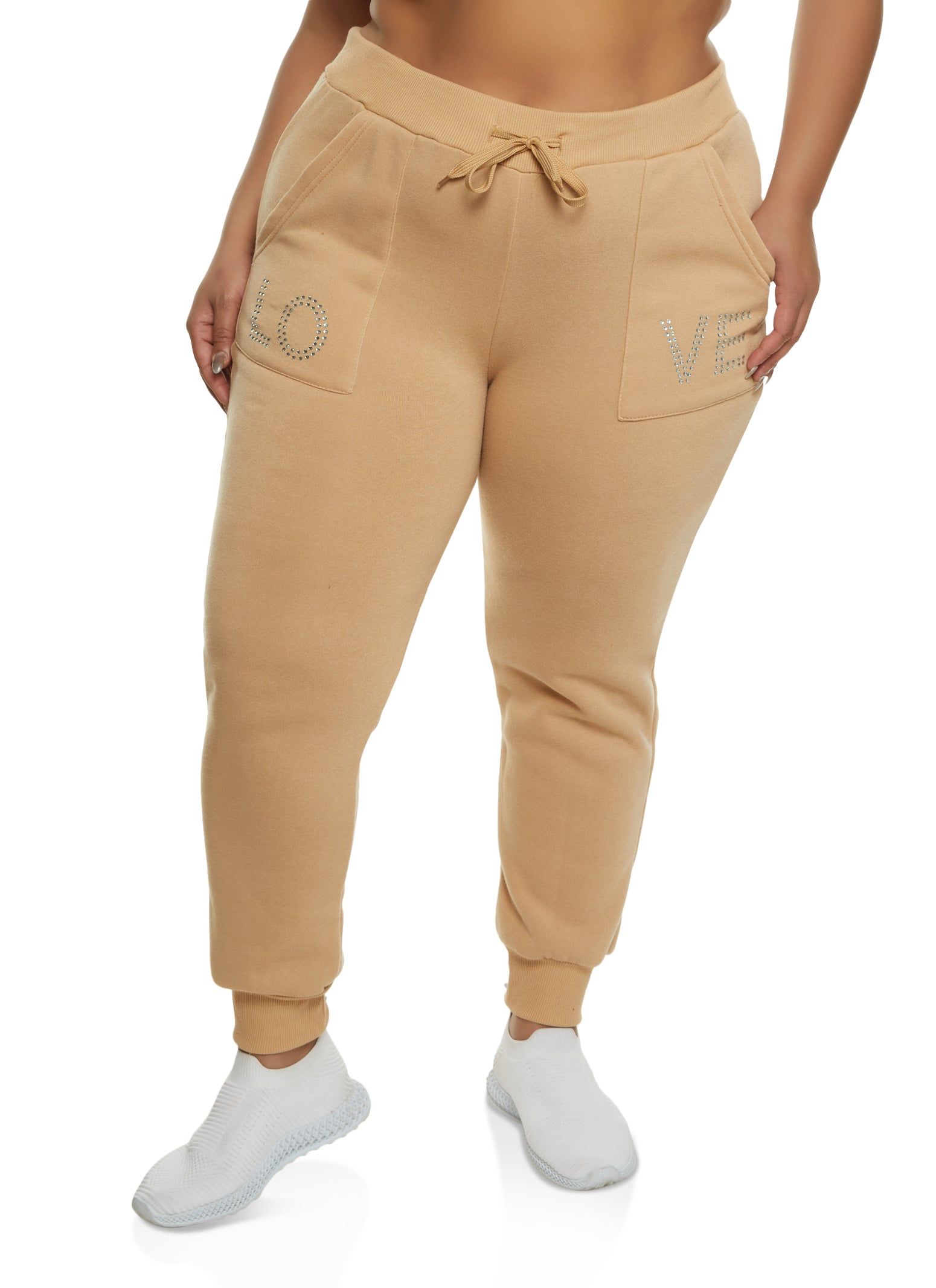 Plus Size Love Rhinestone Studded Joggers sold by Rainbow