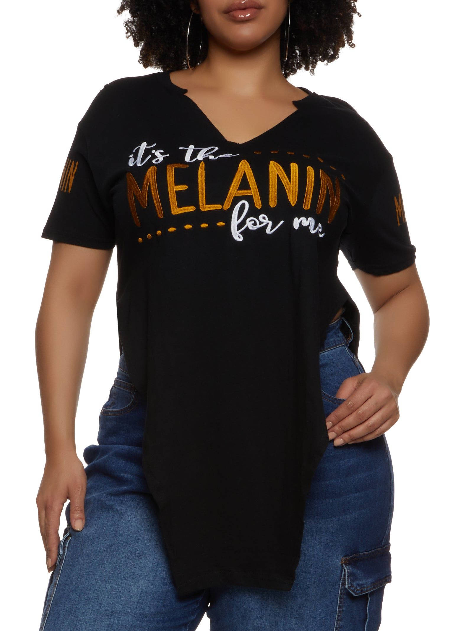 Plus Size Its The Melanin For Me Embroidered Tunic Tee sold by Rainbow