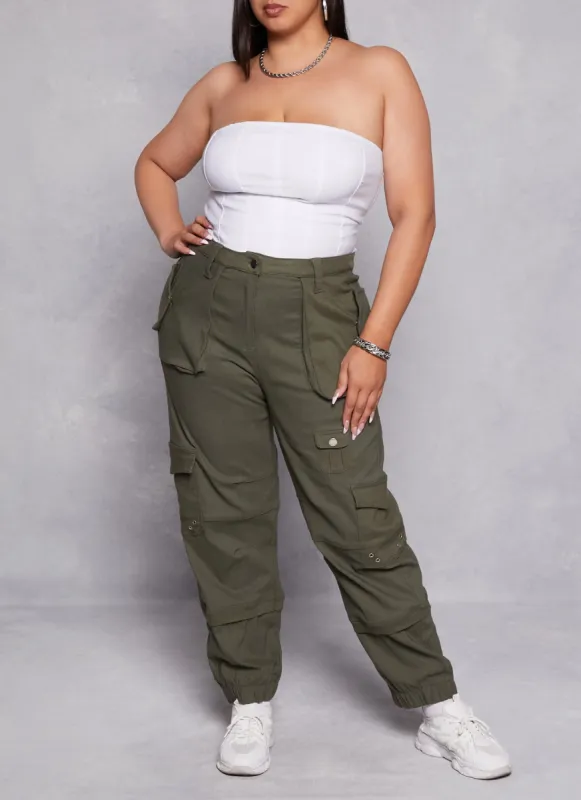 Plus Size Solid High Waist Cargo Joggers sold by Rainbow
