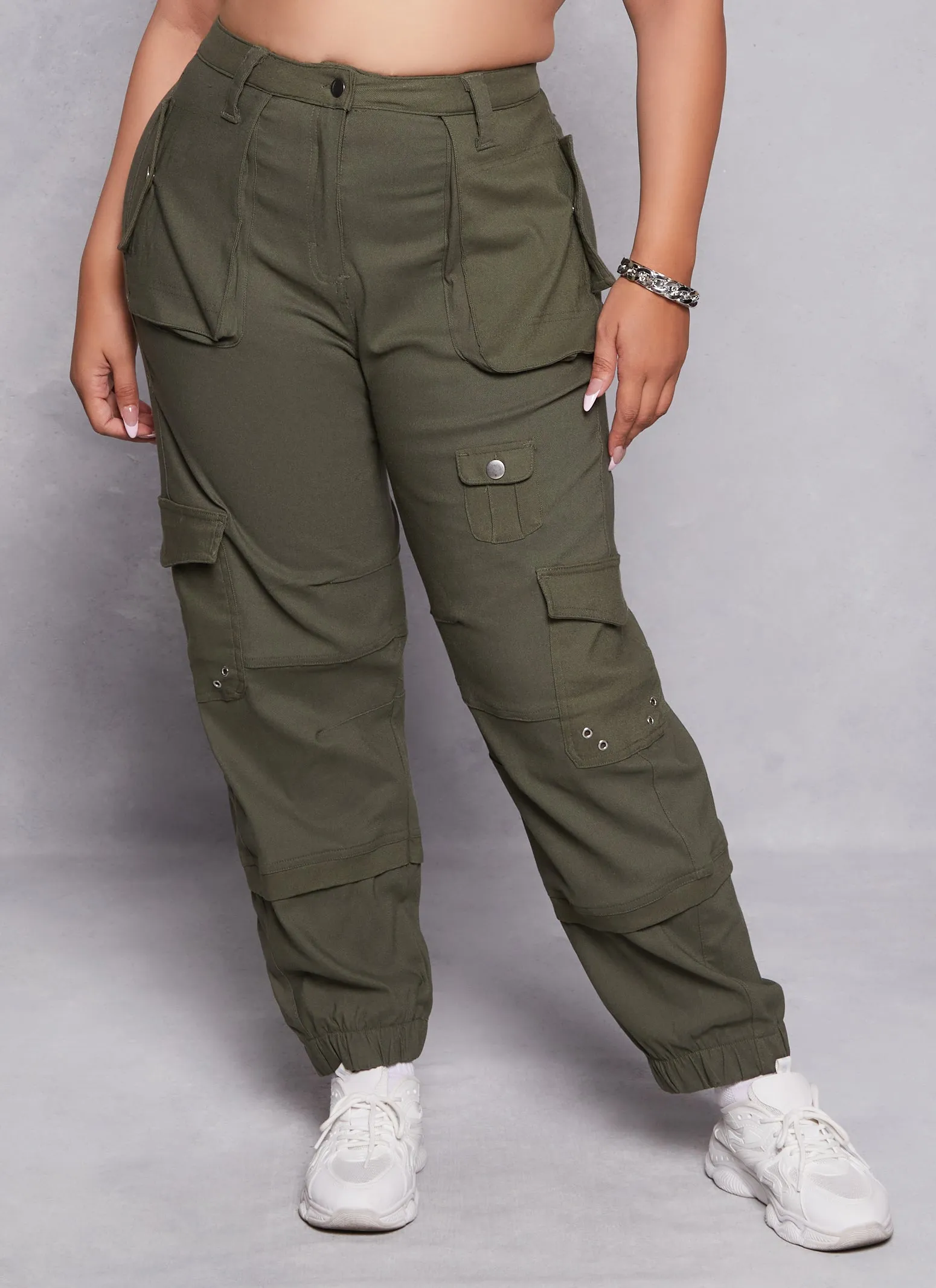 Plus Size Solid High Waist Cargo Joggers sold by Rainbow product image thumbnail 2