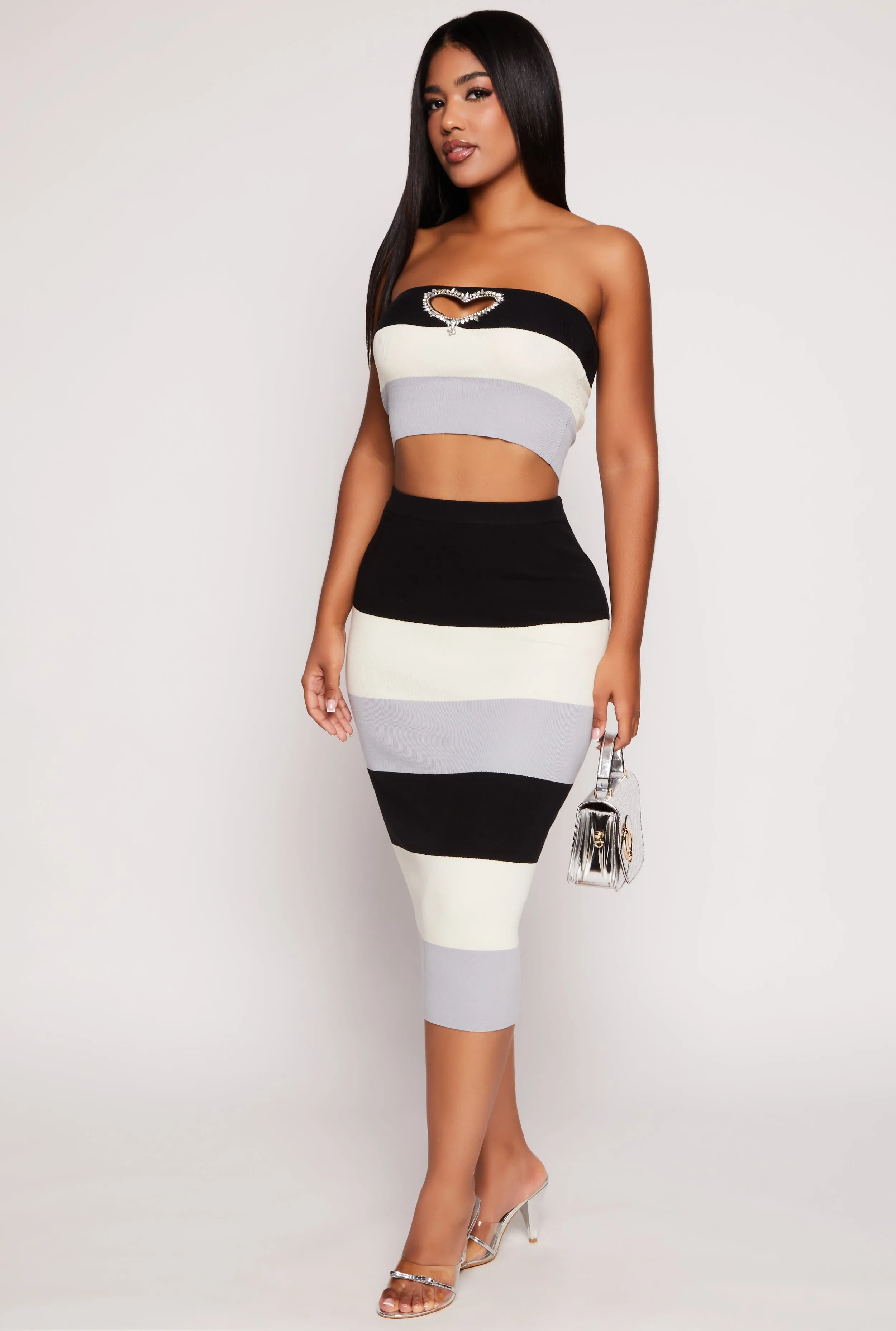 Color Block Knit Midi Skirt sold by Rainbow