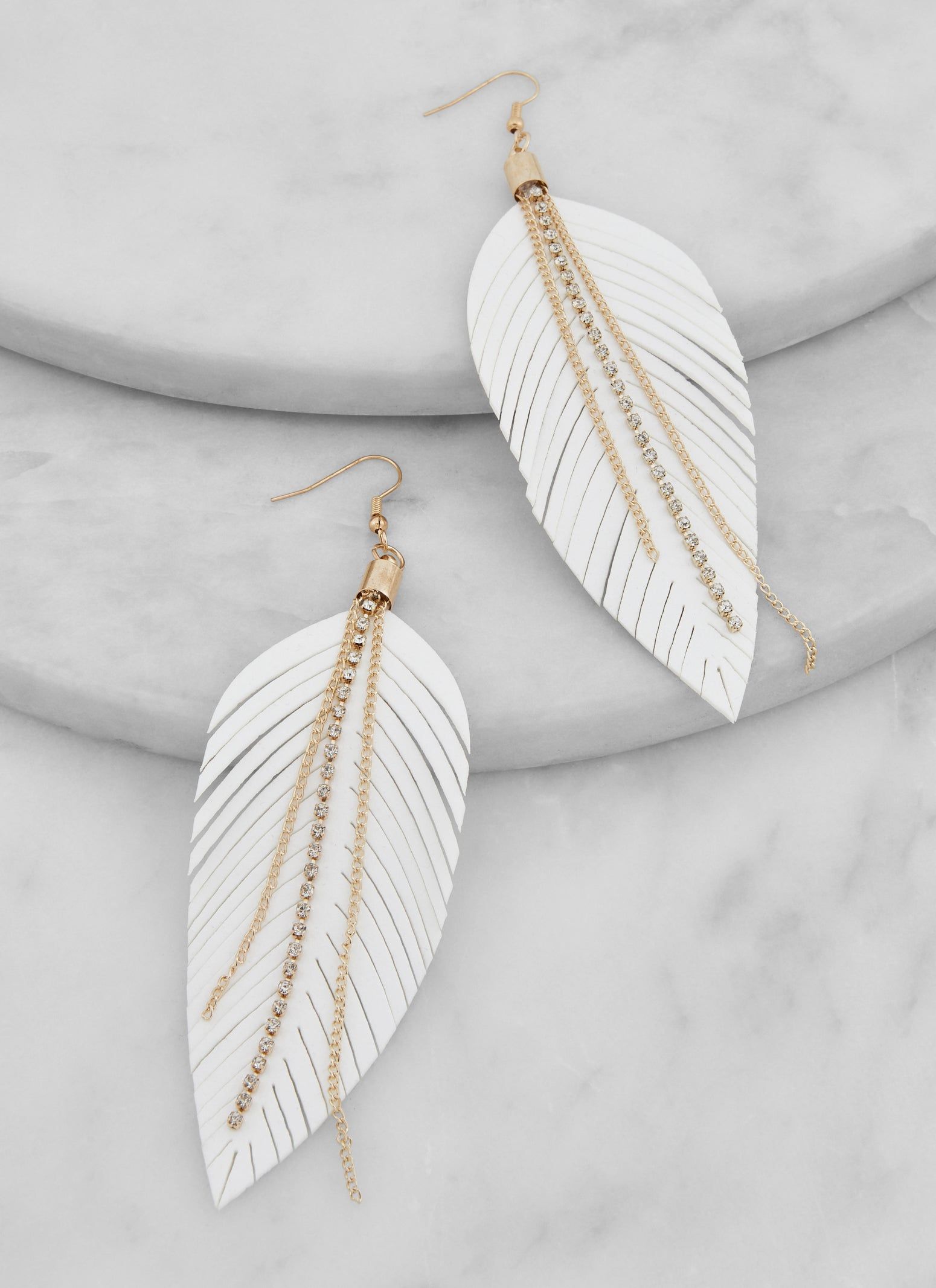 Rhinestone Fringe Leaf Drop Earrings sold by Rainbow product image thumbnail 2