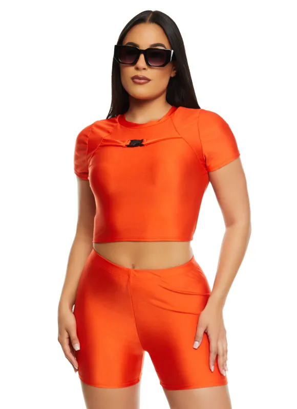 Spandex Buckle Detail Cropped Tee sold by Rainbow