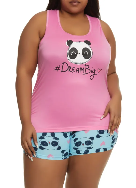 Plus Size Dream Big Graphic Pajama Tank Top and Shorts sold by Rainbow
