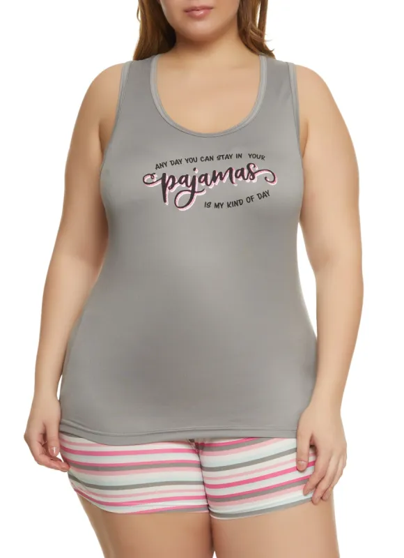Plus Size My Kind of Day Graphic Pajama Tank Top and Shorts sold by Rainbow