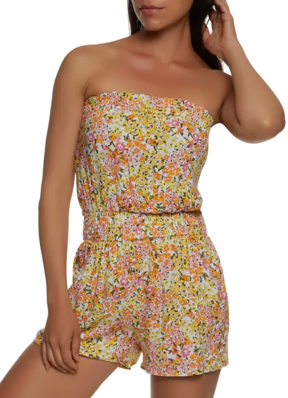 Smocked Waist Floral Print Romper sold by Rainbow