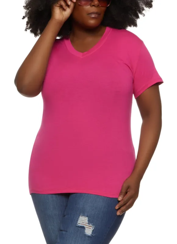 Plus Size Basic V Neck Short Sleeve T Shirt sold by Rainbow