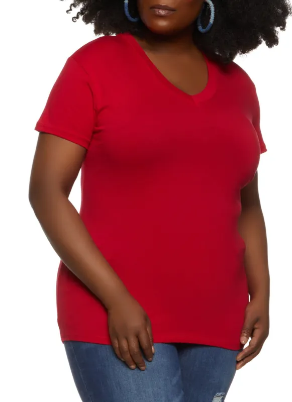 Plus Size Basic V Neck Short Sleeve T Shirt sold by Rainbow