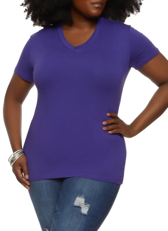 Plus Size Basic V Neck Short Sleeve T Shirt sold by Rainbow