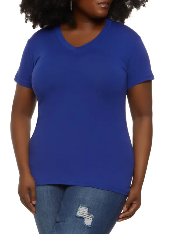 Plus Size Basic V Neck Short Sleeve T Shirt sold by Rainbow
