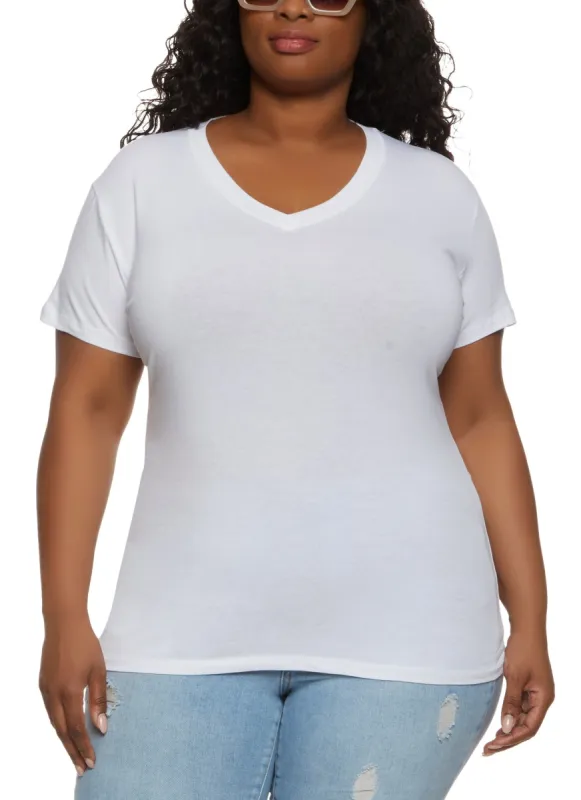 Plus Size Basic V Neck Short Sleeve T Shirt sold by Rainbow