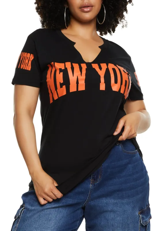Plus Size New York Notch Neck Tee sold by Rainbow