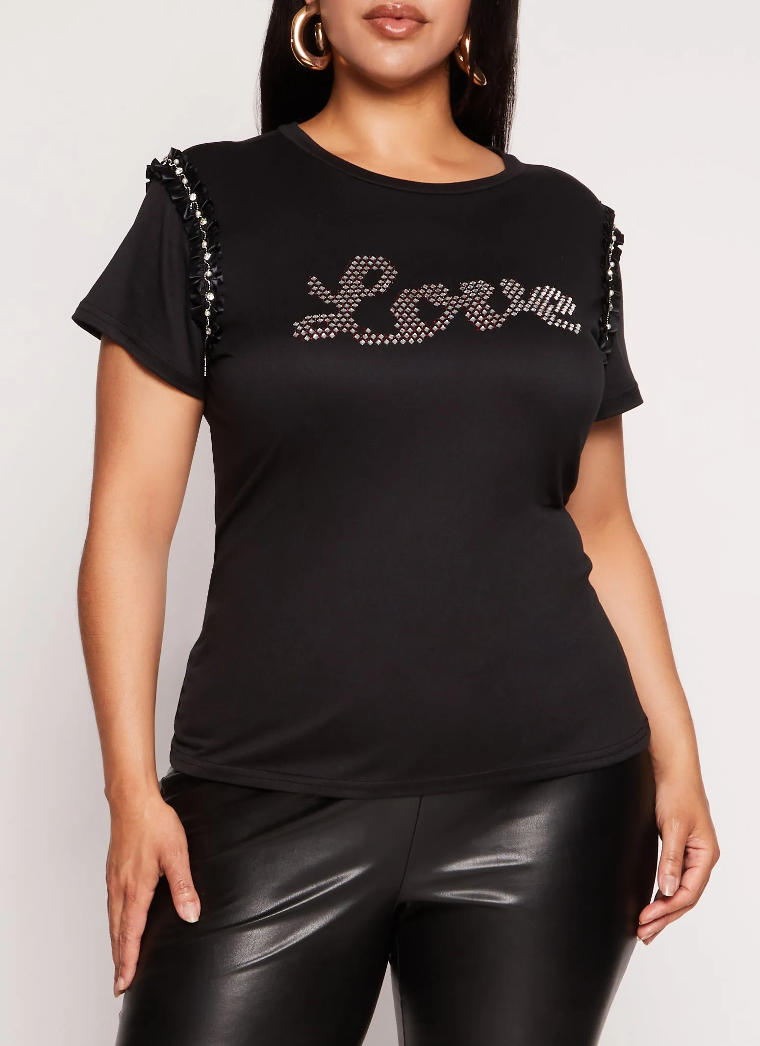 Plus Size Love Rhinestone Ribbon Trim Graphic Tee sold by Rainbow