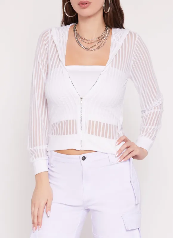 Mesh Striped Zip Front Hoodie sold by Rainbow