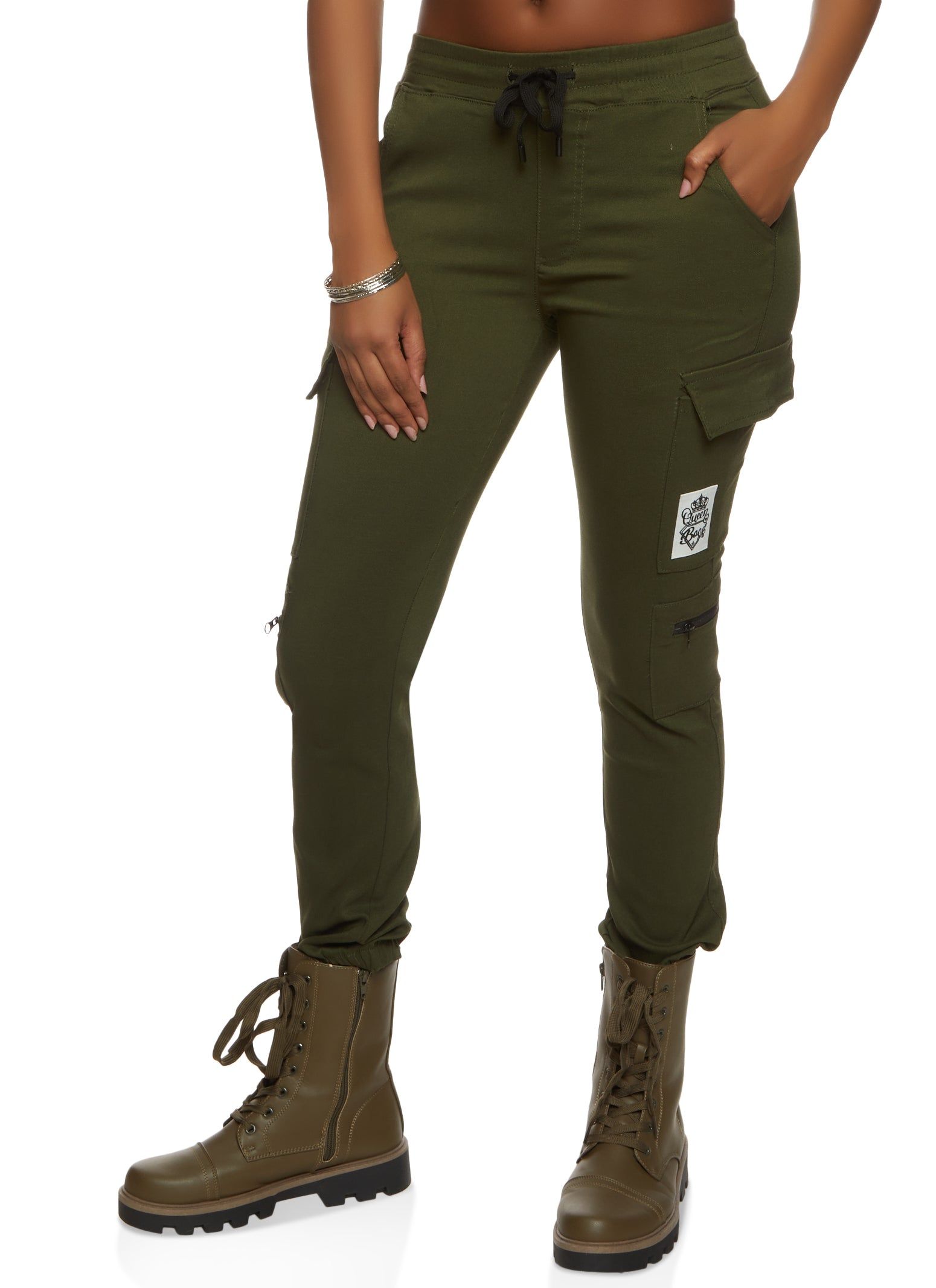 Patch Zipper Detail Cargo Joggers sold by Rainbow