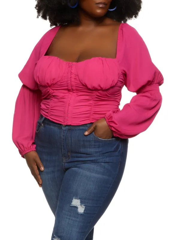 Plus Size Balloon Sleeve Hook and Eye Bustier Top sold by Rainbow