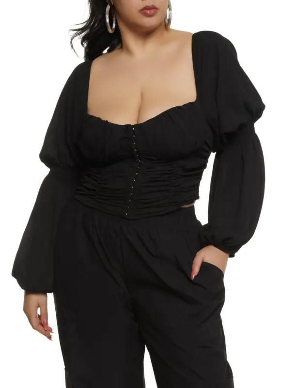 Plus Size Balloon Sleeve Hook and Eye Bustier Top sold by Rainbow