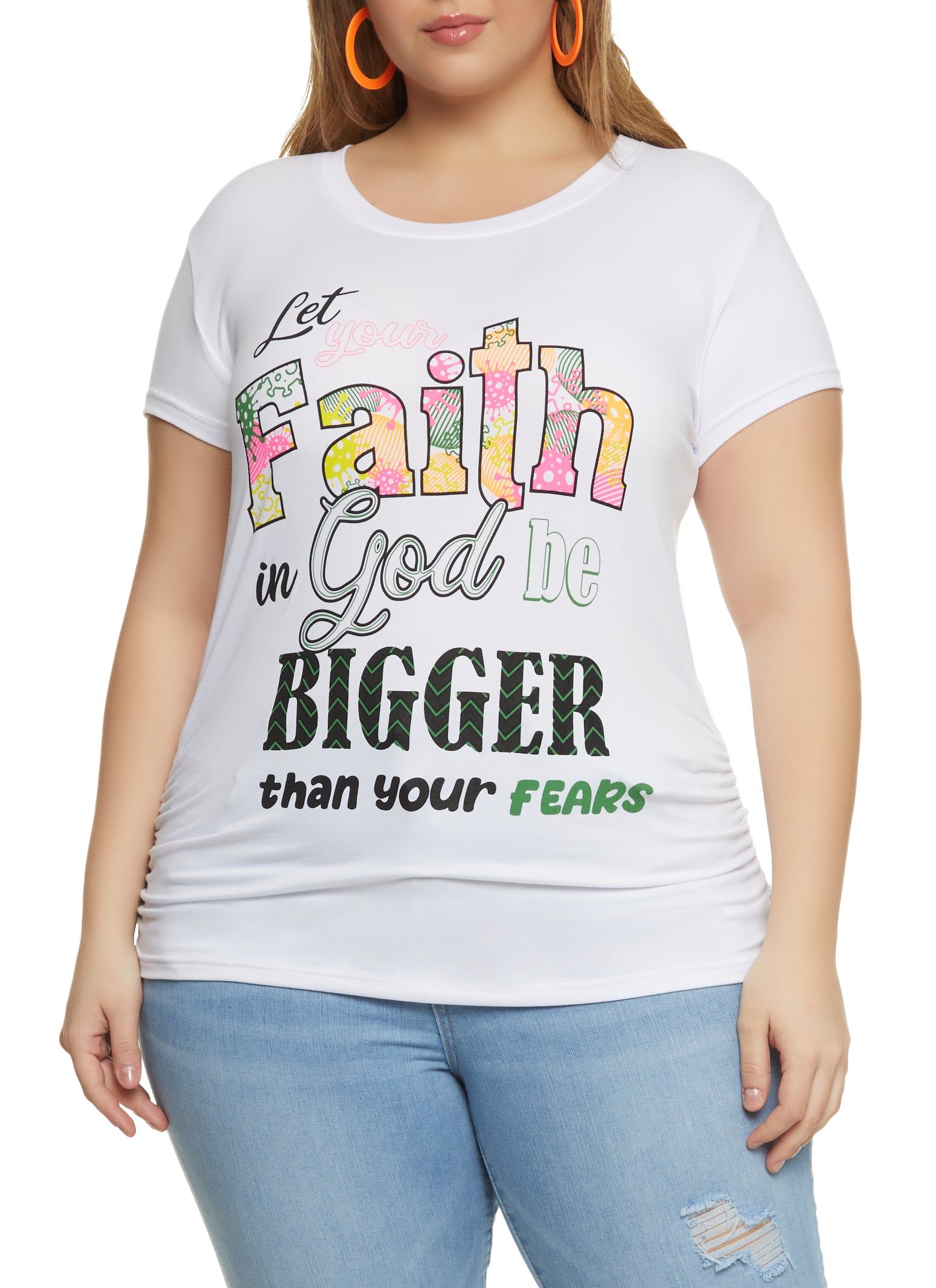 Plus Size Let Your Faith Be Bigger Graphic Tee sold by Rainbow