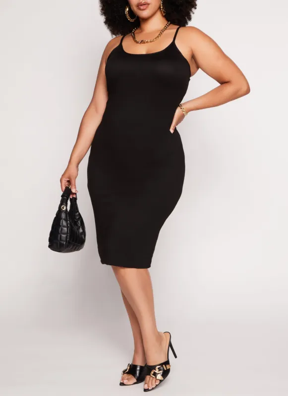 Plus Size Basic Scoop Neck Cami Midi Dress sold by Rainbow