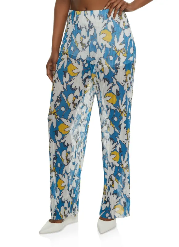 Mesh Plisse Printed Wide Leg Pants sold by Rainbow