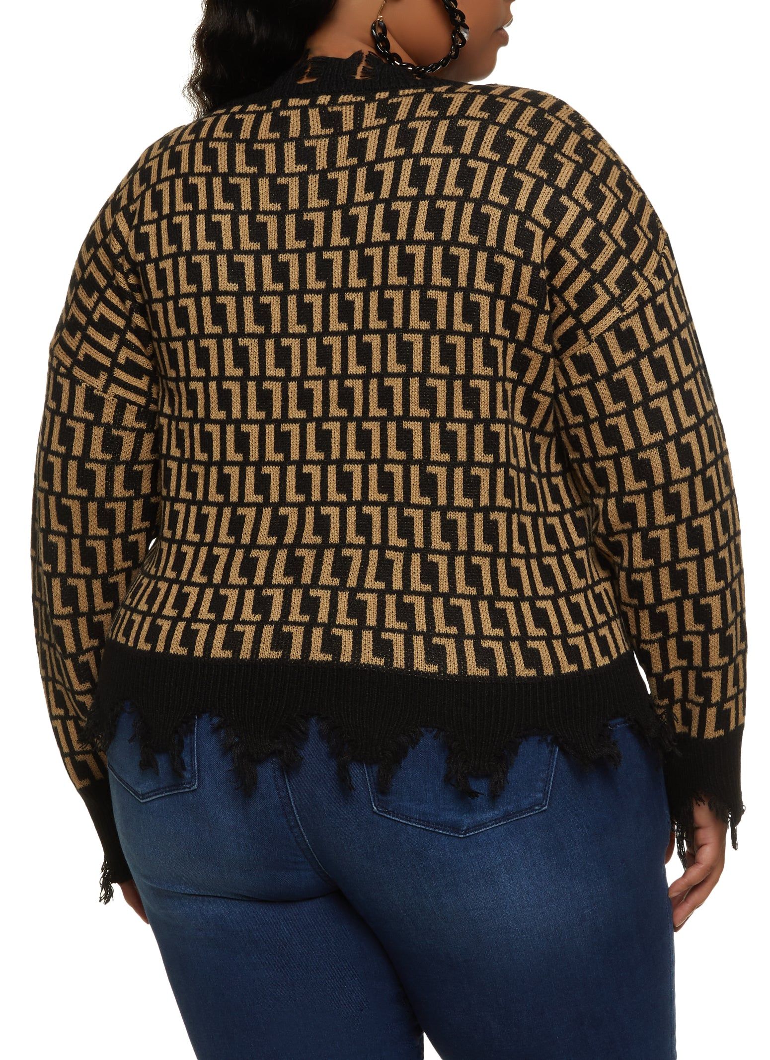 Plus Size Geometric Print Distressed Hem Cardigan sold by Rainbow product image thumbnail 2