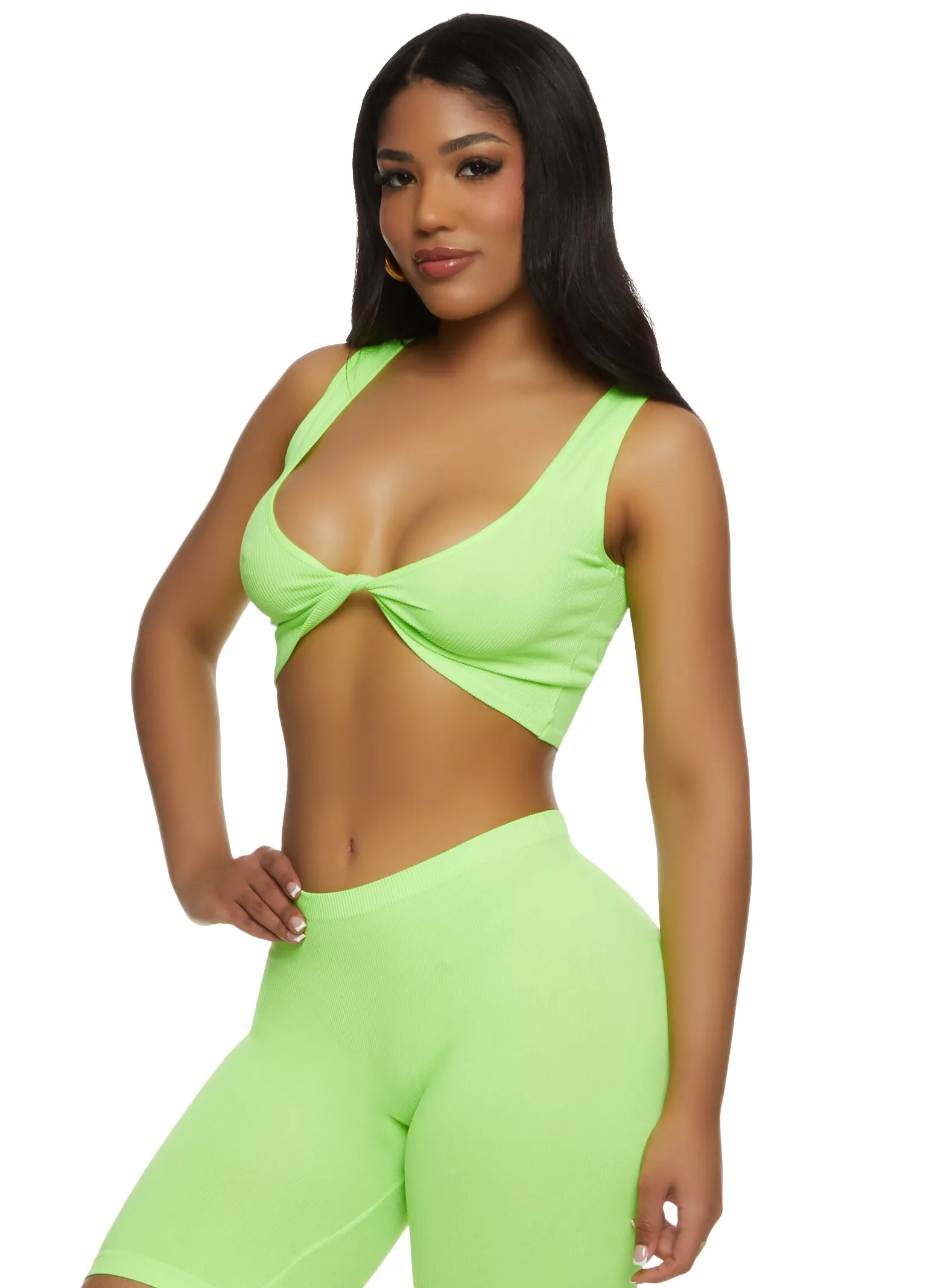 Rib Knit Twist Front Crop Top sold by Rainbow