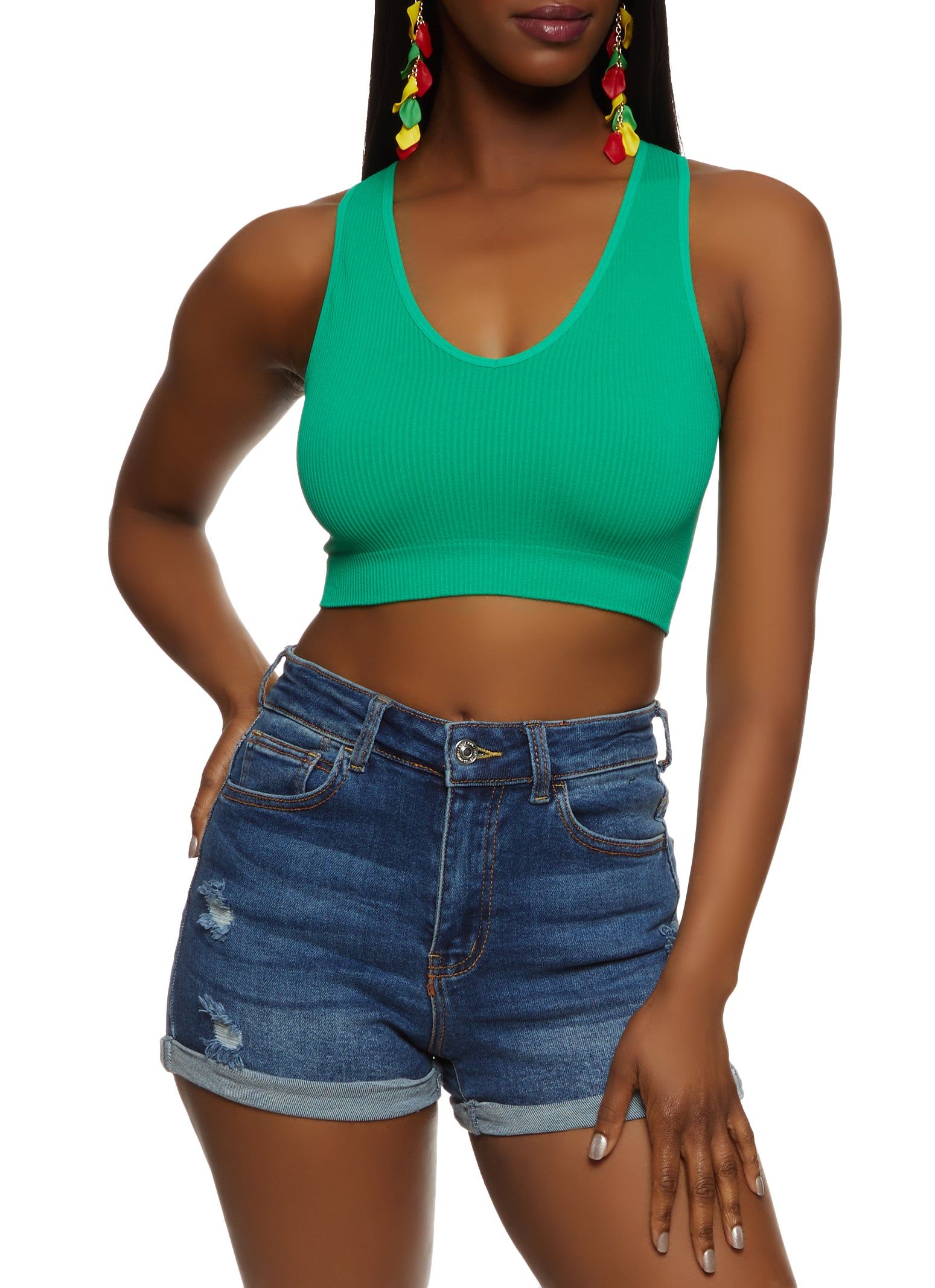 Rib Knit Seamless Crop Top sold by Rainbow