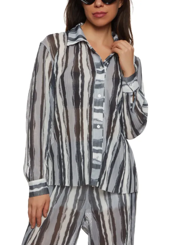 Plisse Mesh Printed Button Front Shirt sold by Rainbow
