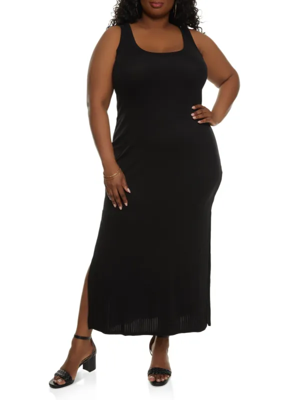 Plus Size Ribbed Side Slit Maxi Tank Dress sold by Rainbow