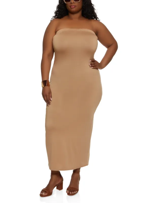 Plus Size Solid Back Slit Maxi Tube Dress sold by Rainbow