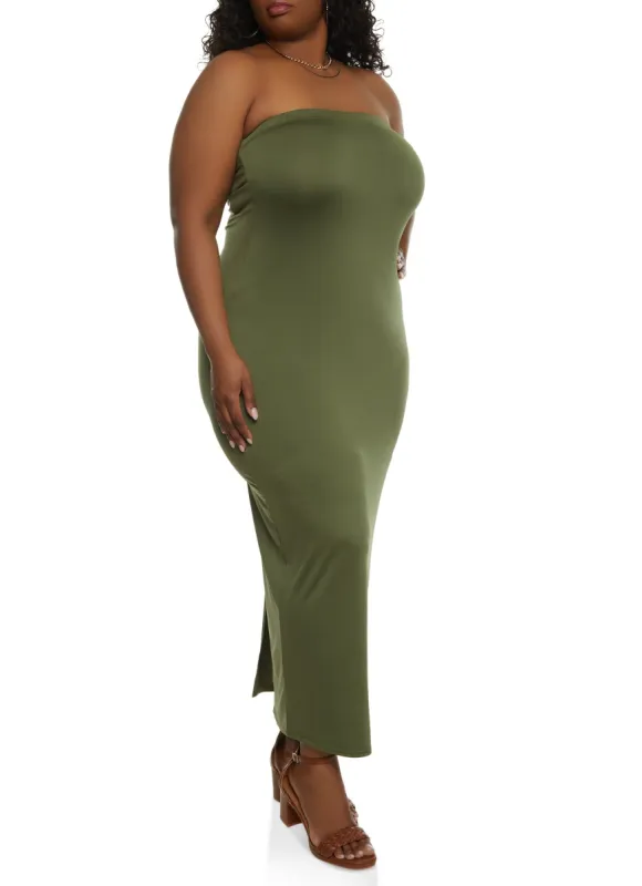 Plus Size Solid Back Slit Maxi Tube Dress sold by Rainbow