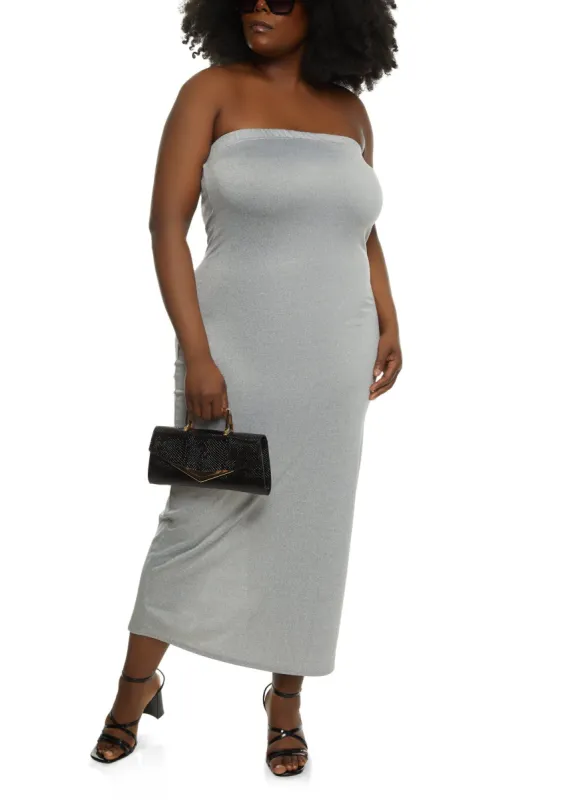 Plus Size Solid Back Slit Maxi Tube Dress sold by Rainbow