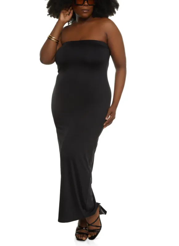 Plus Size Solid Back Slit Maxi Tube Dress sold by Rainbow