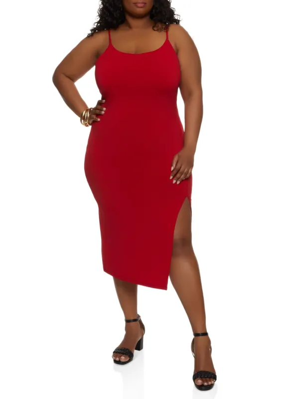 Plus Size Side Slit Cami Midi Dress sold by Rainbow