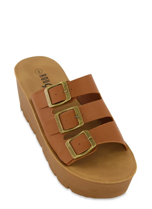 Buckle Detail Wedge Mules sold by Rainbow