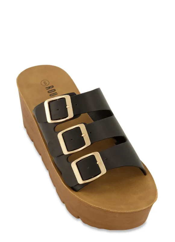 Buckle Detail Wedge Mules sold by Rainbow