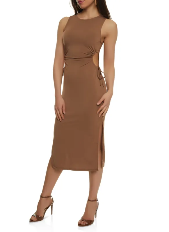 Side Slit Drawstring Cut Out Midi Tank Dress sold by Rainbow