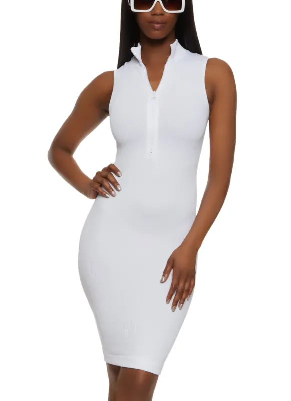 Rib Knit Half Zip Sleeveless Mini Dress sold by Rainbow