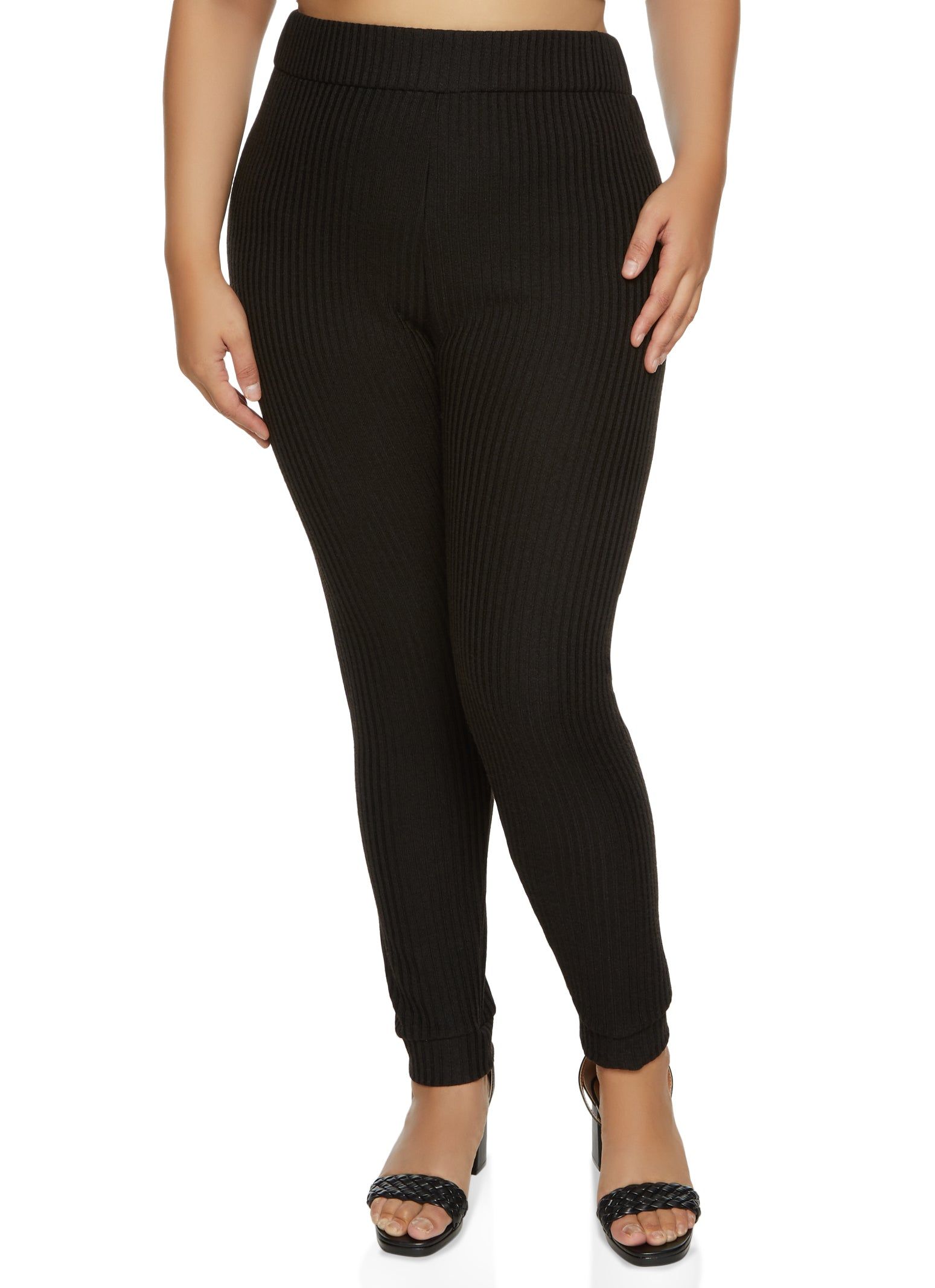 Plus Size Ribbed Knit High Waist Leggings sold by Rainbow