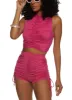 Solid Ruched High Neck Tank Top sold by Rainbow