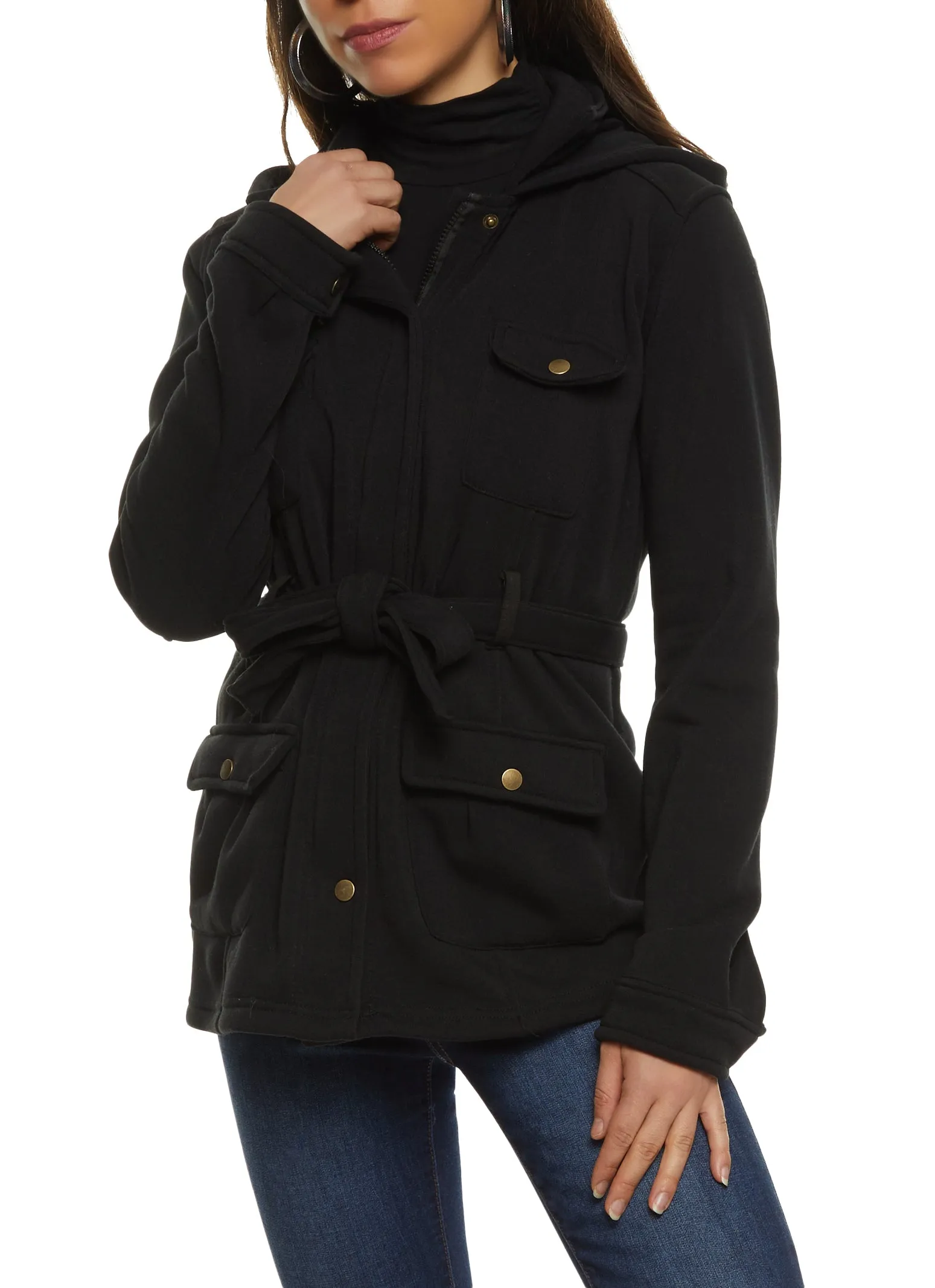 Tie Waist Belted Snap Button Front Coat sold by Rainbow