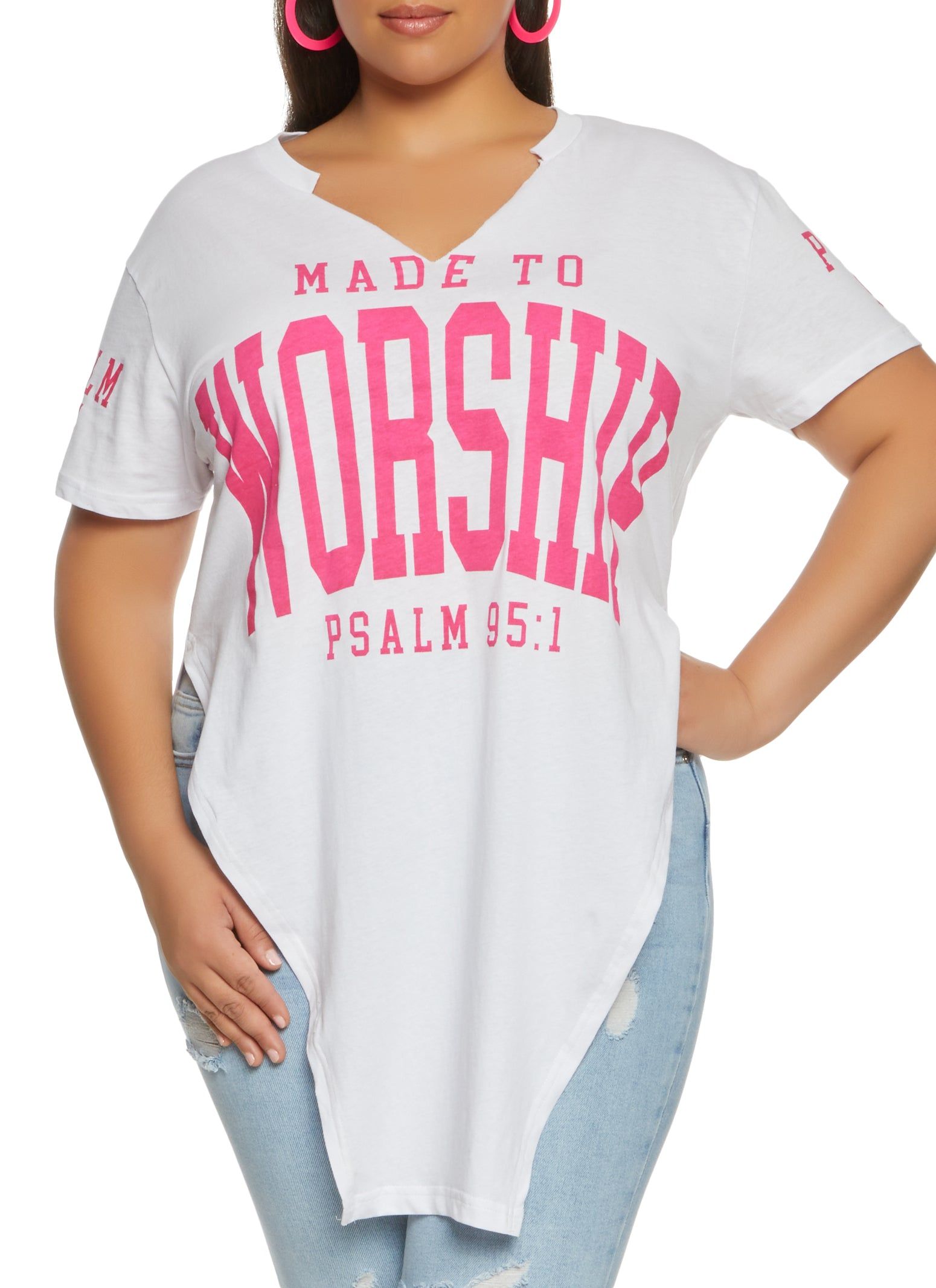 Plus Size Made to Worship Hanky Hem Graphic Tee sold by Rainbow