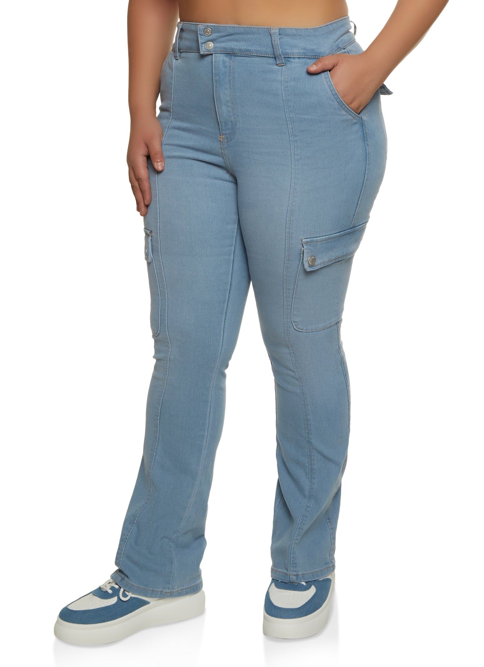 Plus Size Almost Famous Cargo Pocket Flare Jeans sold by Rainbow