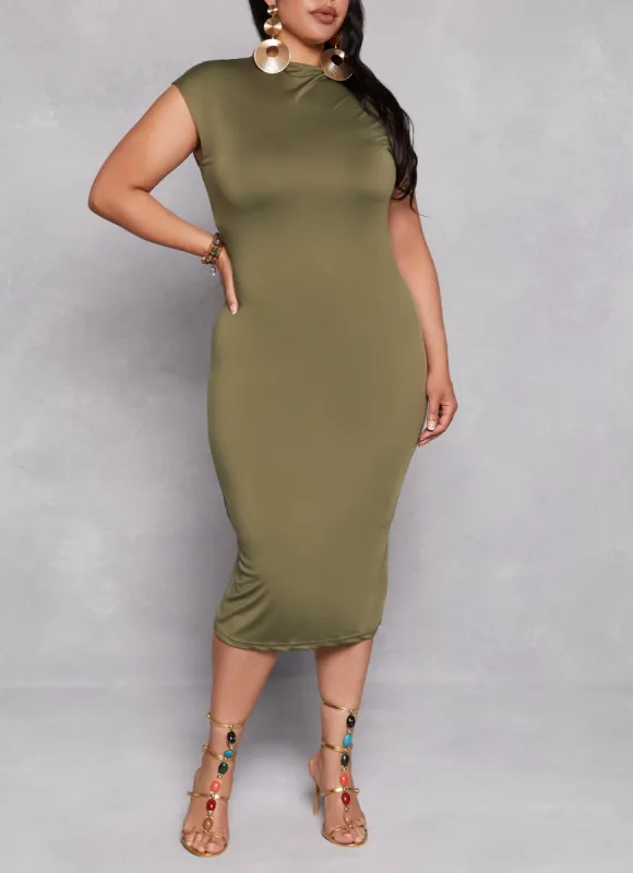 Plus Size Cap Sleeve Midi T Shirt Dress sold by Rainbow
